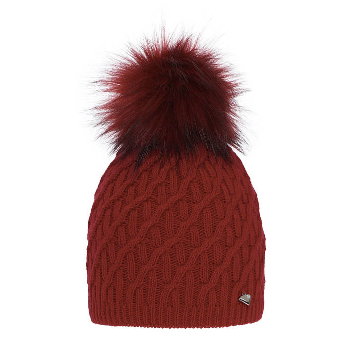 Woman's winter hat red Kaskada with pompom