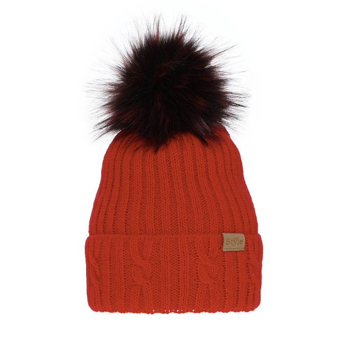 Woman's winter hat red Lawina with pompom