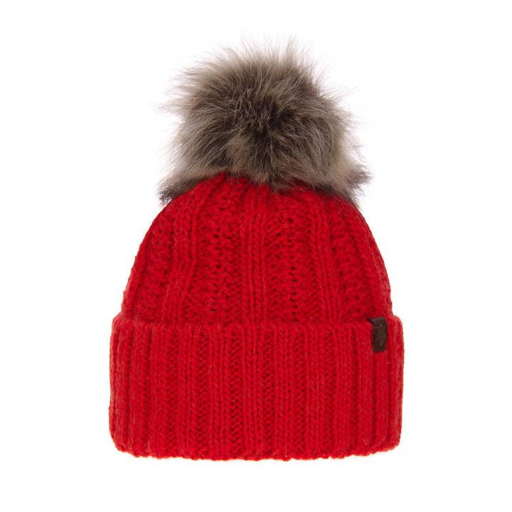 Woman's winter hat red Rene with pompom