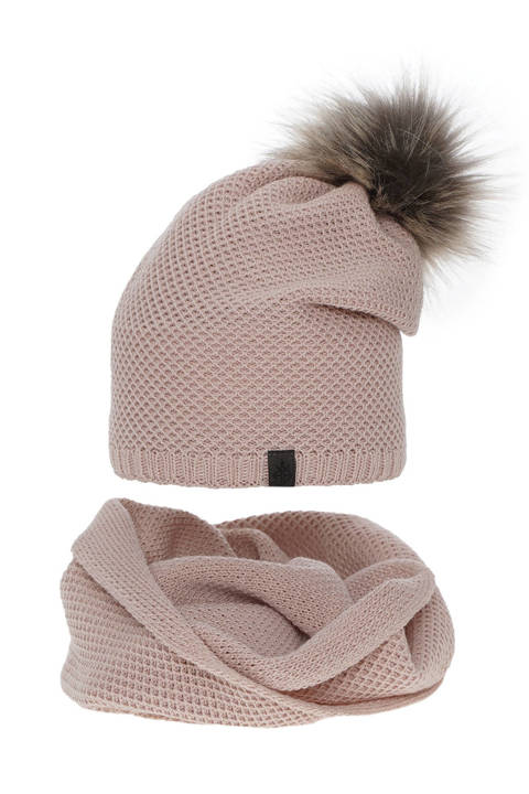 Woman's winter set: hat and tube scarf pink Kaliana