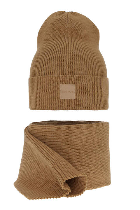 Women's spring and winter set: hat and scarf camel Nathalie