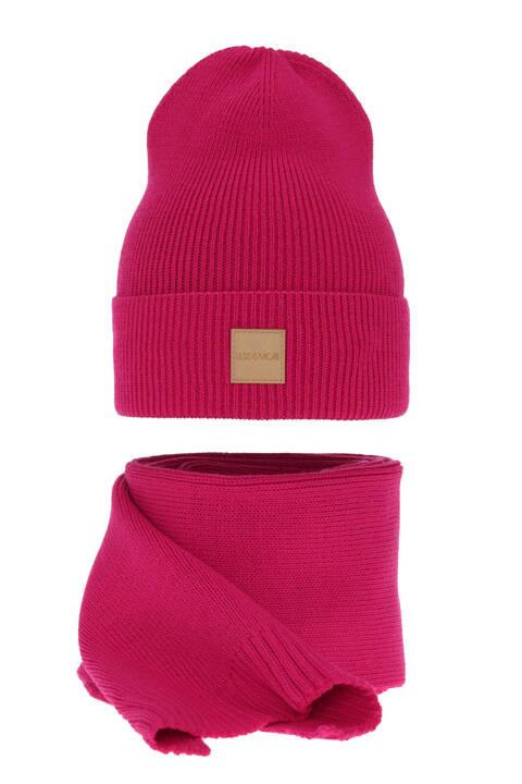 Women's spring and winter set: hat and scarf pink Nathalie