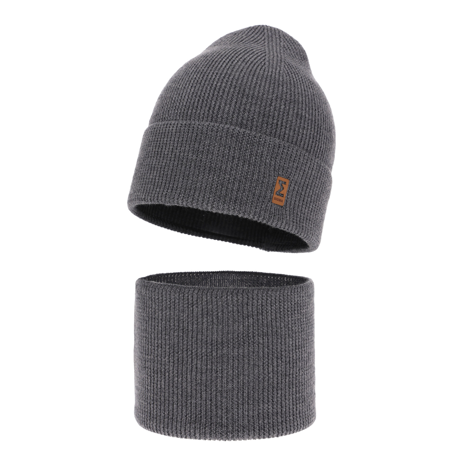 Boy's spring/ autumn set: hat and tube scarf grey 100% extra fine merino wool Bruce
