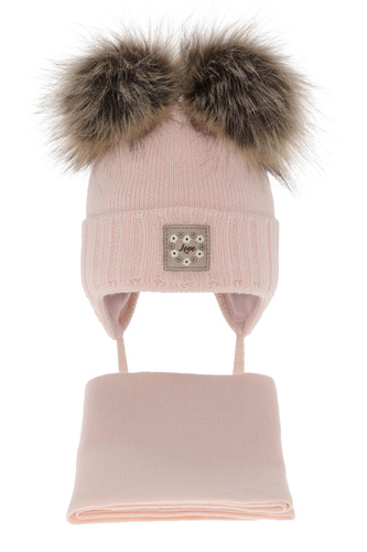 Girls winter set: hat and scarf pink with two pompoms Jazz