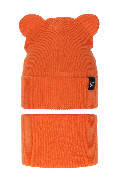 Children's autumn/ spring set: hat and tube scarf, with cotton, orange Grajan