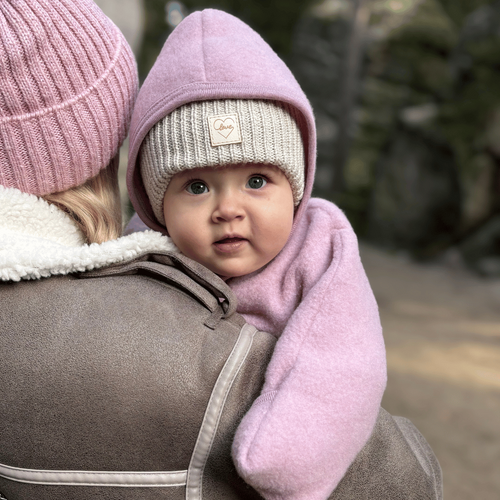 Girls' winter hat pink 100% extra fine merino wool, lined with wool fleece Havana
