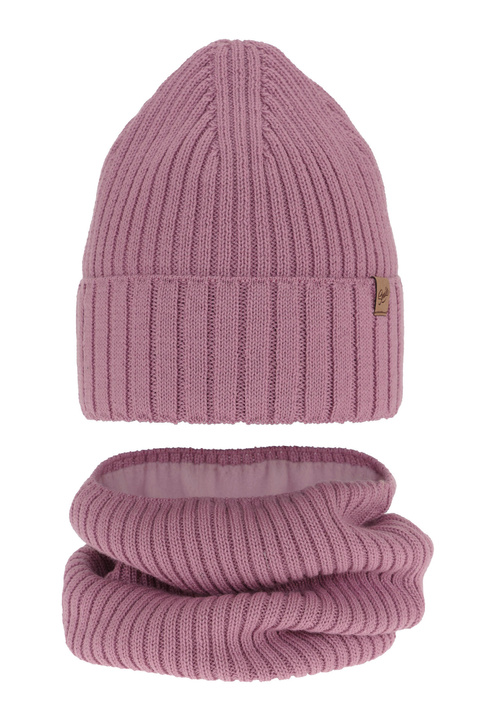 Girl's winter set: hat and tube scarf violet merino wool Mesalia