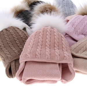 Girl's winter set: hat and tube scarf grey Klementin with pompom