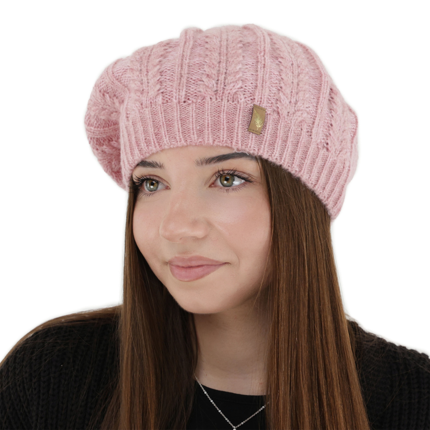 Woman's winter beret, pink, with merino wool, Senja