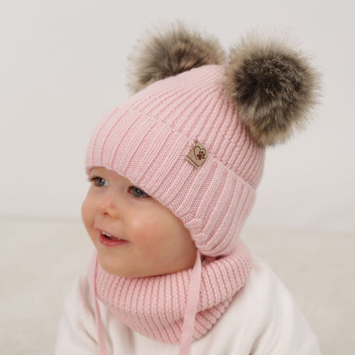 Girl's winter set: hat and tube scarf beige made of 100% extra fine merino wool Silvia