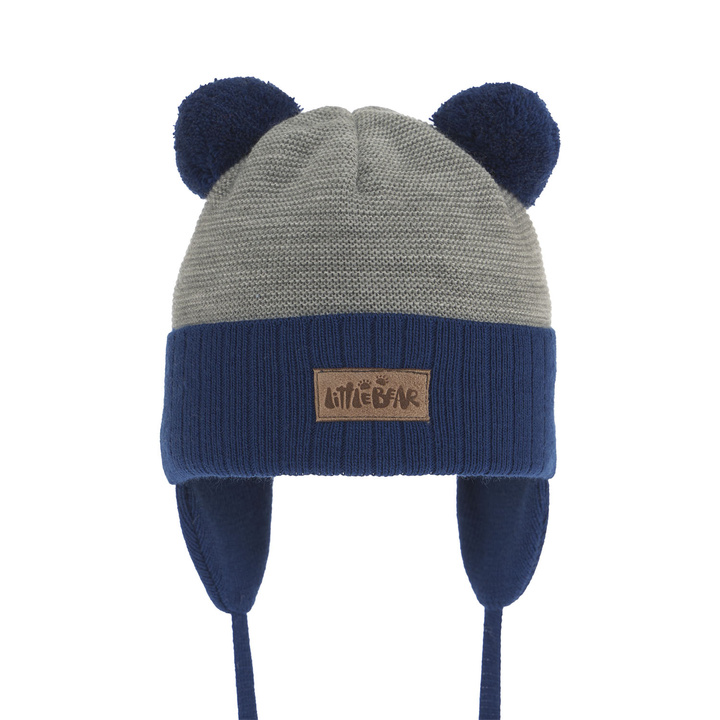 Boy's spring/ autumn hat navy blue Gigant with two pompom