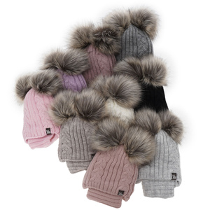 Girl's winter set: hat and tube scarf grey Marlen with two pompom