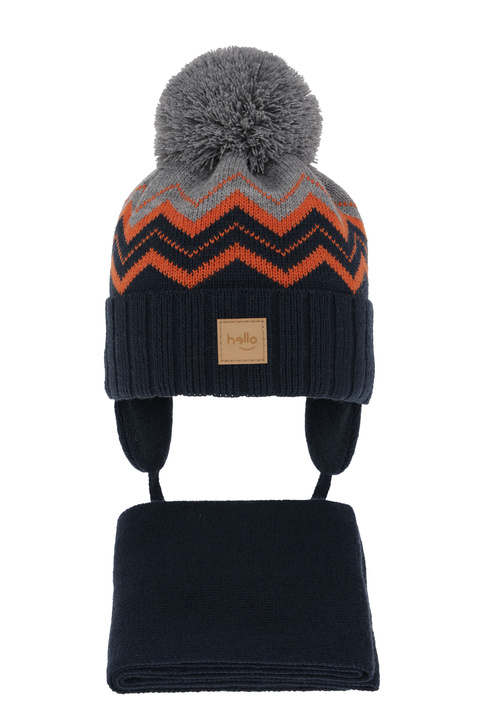 Boy's winter set: hat and scarf navy blue with pompom Marcus