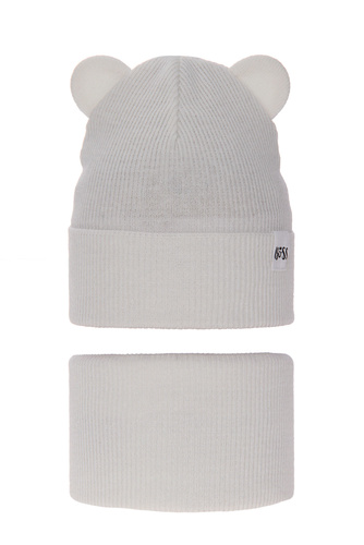 Girl's spring/ autumn set: hat and tube scarf, with cotton, ecru Kajra