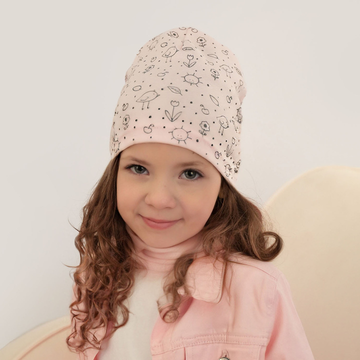 Girl's spring/ autumn cotton set: hat and tube scarf pink Sesja