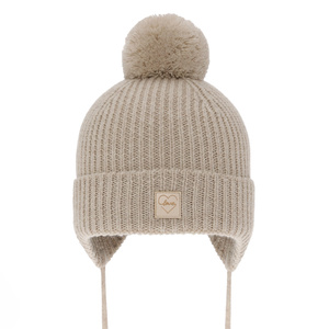 Girls' winter hat beige 100% extra fine merino wool, lined with wool fleece Hakkari