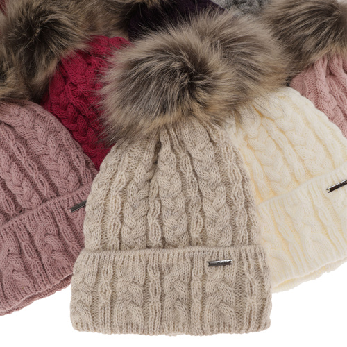 Woman's winter hat violet Omega with pompom