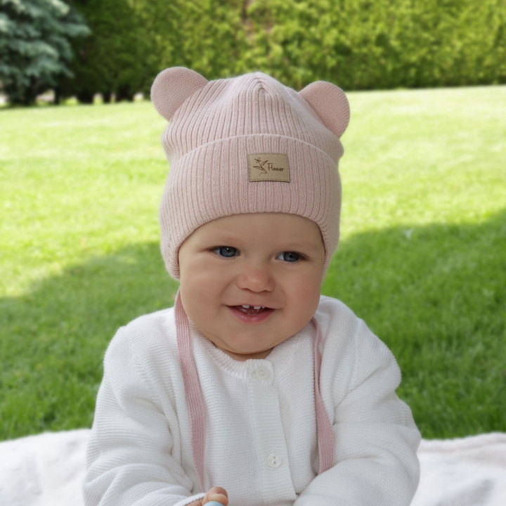 Girl's spring/ autumn hat, pink, with ears, Djona