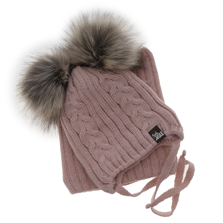 Girl's winter set: hat and tube scarf grey Marlen with two pompom