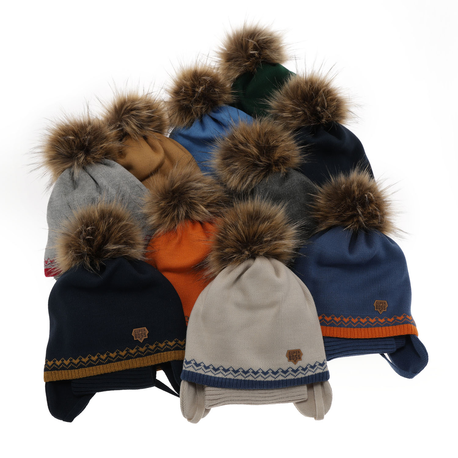 Boy's winter set: hat and tube scarf grey Elpis with pompom