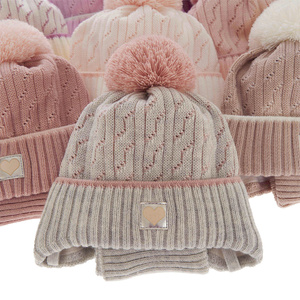 Girl's winter set: hat and tube scarf ecru Natka with pompom
