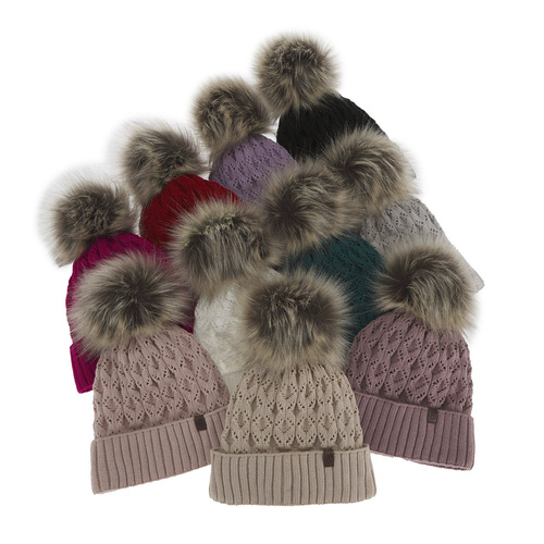 Woman's winter hat grey Katty with pompom