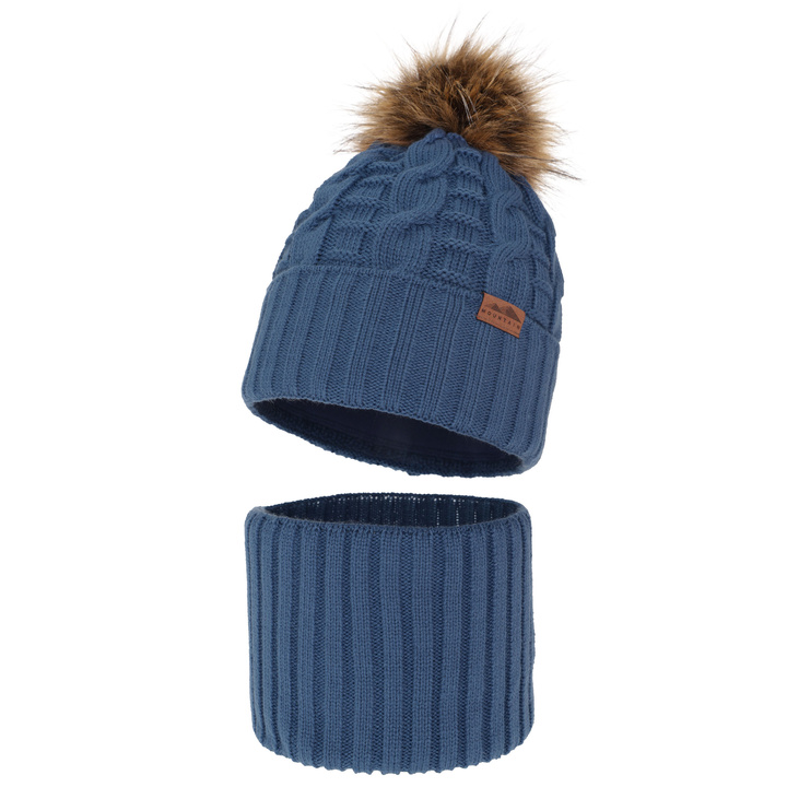 Boy's winter set: hat and tube scarf blue with pompom Cent