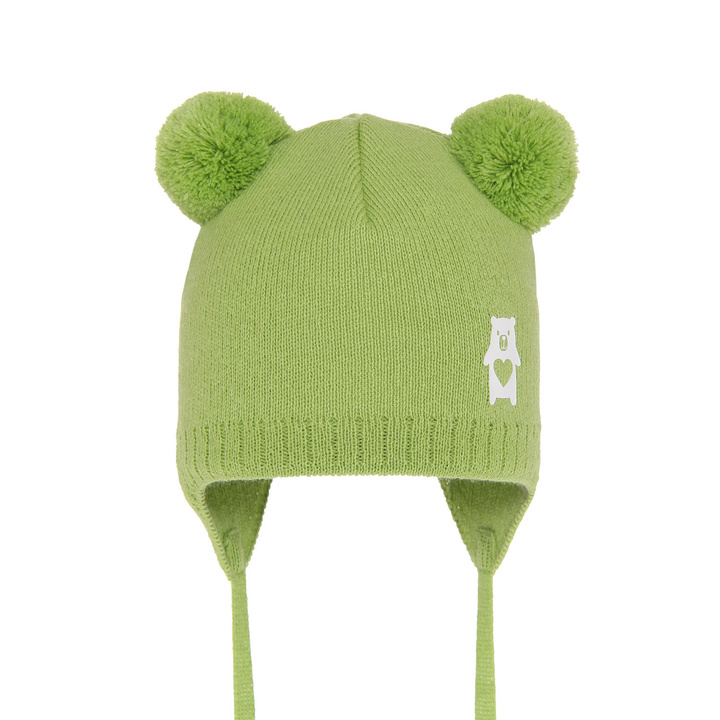 Boy's spring/ autumn hat green Barney with two pompom