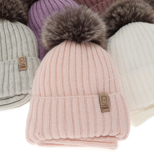 Girl's winter set: hat and tube scarf, beige, with pompom Abigail