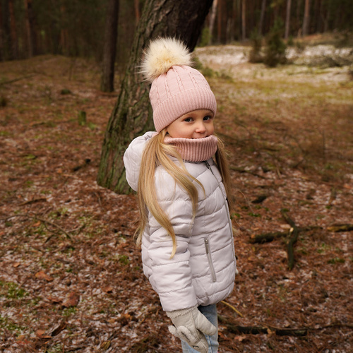 Girl's winter set: hat and tube scarf camel Lawa with pompom