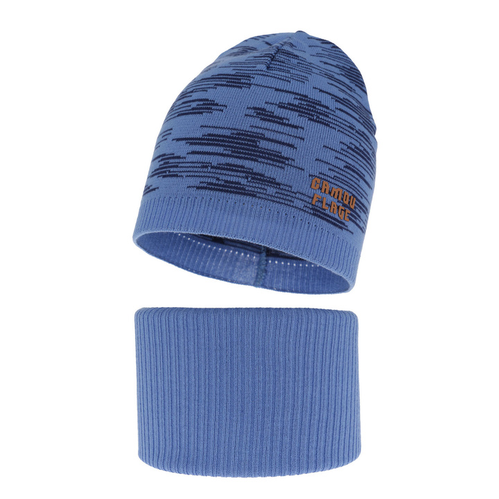 Children's autumn/ spring set: hat and tube scarf, with cotton, blue Carter