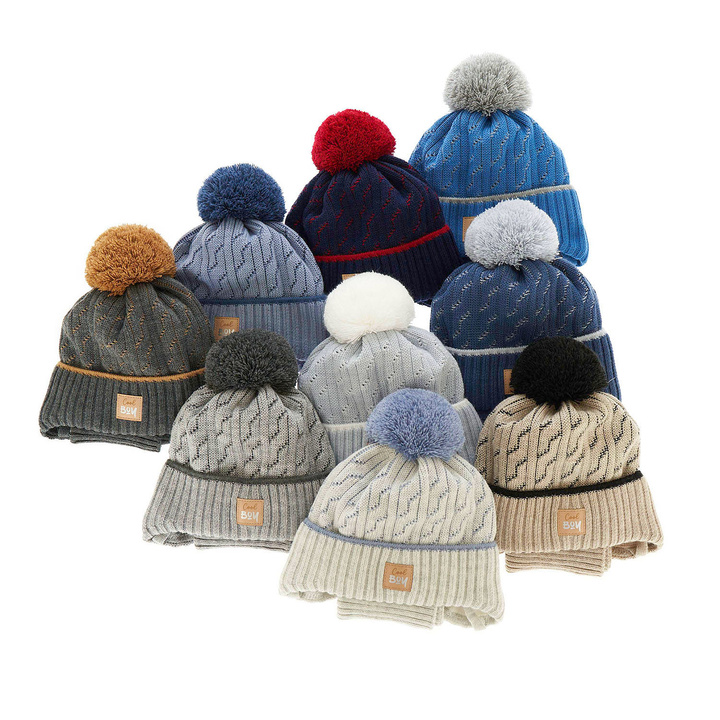 Boy's winter set: hat and tube scarf grey Pikolo with pompom