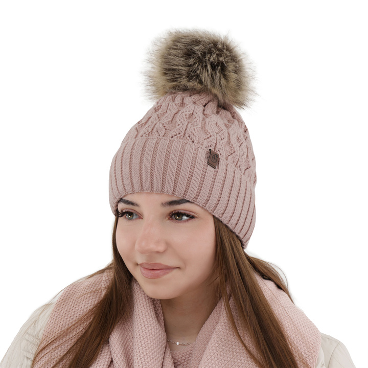 Woman's winter hat pink Katty with pompom