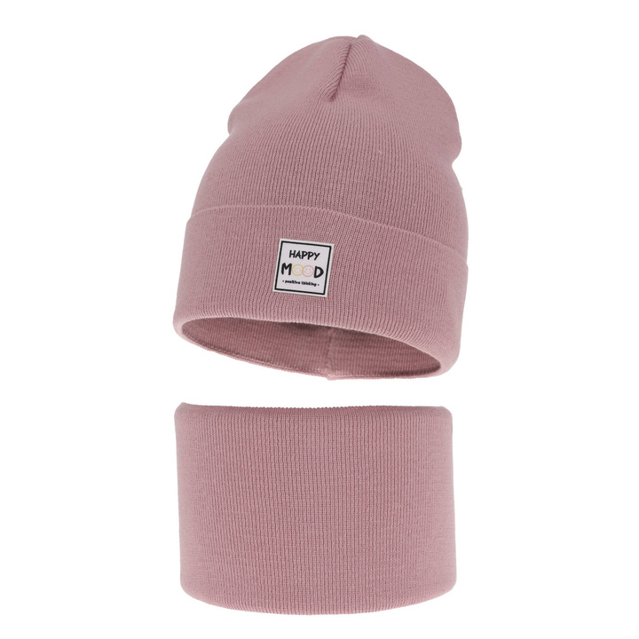 Girl's spring/ autumn set: hat and tube scarf, with cotton, pink Mersila