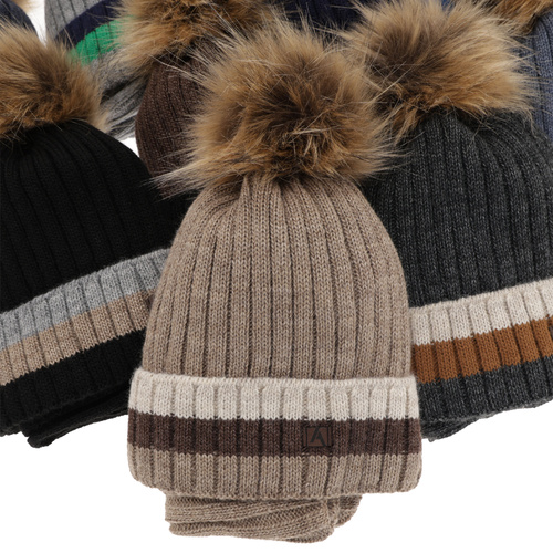 Boy's winter set: hat and tube scarf grey with pompom Beno
