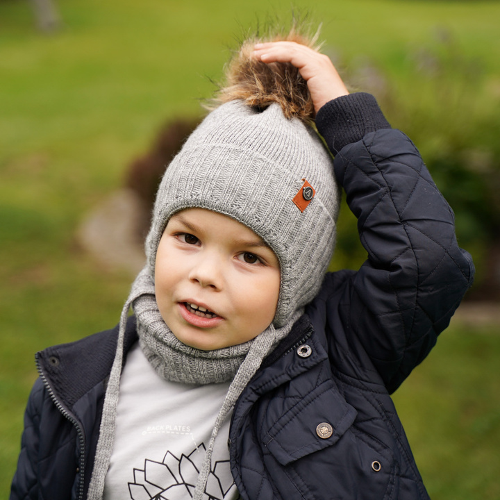 Boy's winter set: hat and tube scarf blue Dominik with pompom