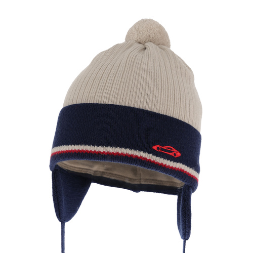 Boy's spring/ autumn hat beige with pompom Jacob