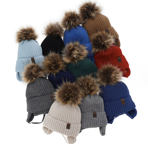 Boy's winter set: hat and tube scarf blue Puzel with pompom