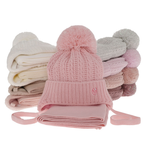 Girl's winter set: hat and scarf grey with pompom Marisa
