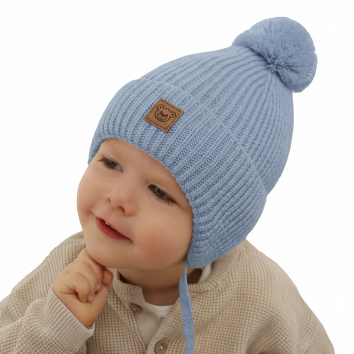 Boy's winter hat blue 100% extra fine merino wool, lined with wool fleece Tofik