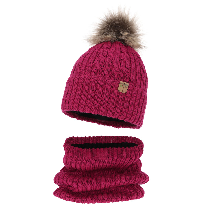 Girl's winter set: hat and tube scarf amaranth merino wool Aprilia