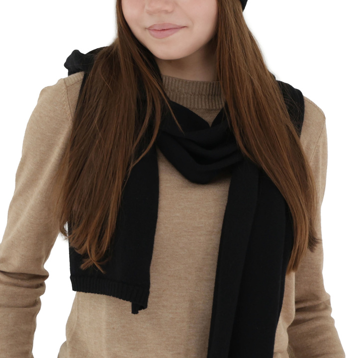 Woman's winter scarf, black, merino wool with cashmere, Irenia