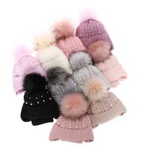 Girl's winter set: hat and tube scarf grey Safona with pompom