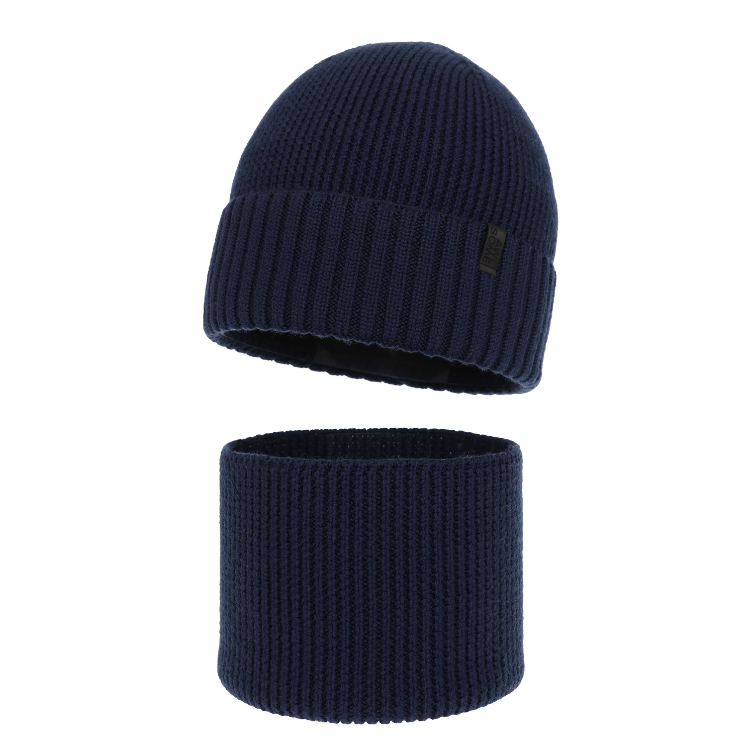 Boy's winter set: hat and tube scarf, 100% merino wool, with merino wool lining, navy blue Harbin