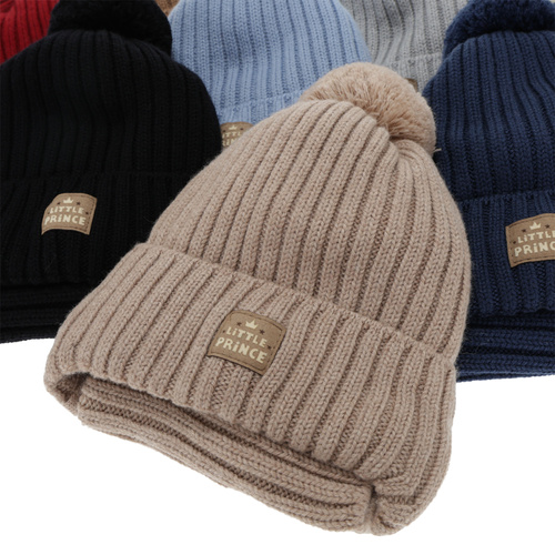 Boy's winter set: hat and tube scarf, beige, 100% merino wool, cotton lining, with ears, Masil