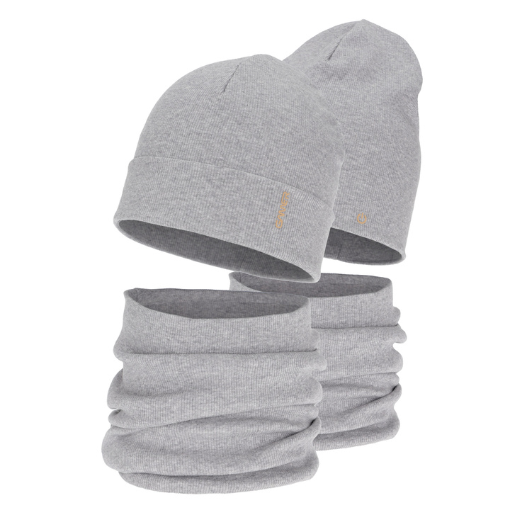 Boy's spring, autumn set: hat and tube scarf, grey, cotton, Desider