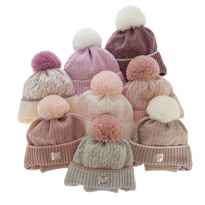 Girl's winter set: hat and tube scarf ecru Natka with pompom
