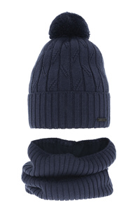 Boy's winter set: hat and tube scarf blue  merino wool Talar with pompom