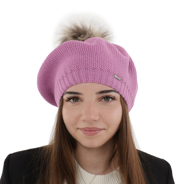Woman's winter beret violet merino wool Bonnie