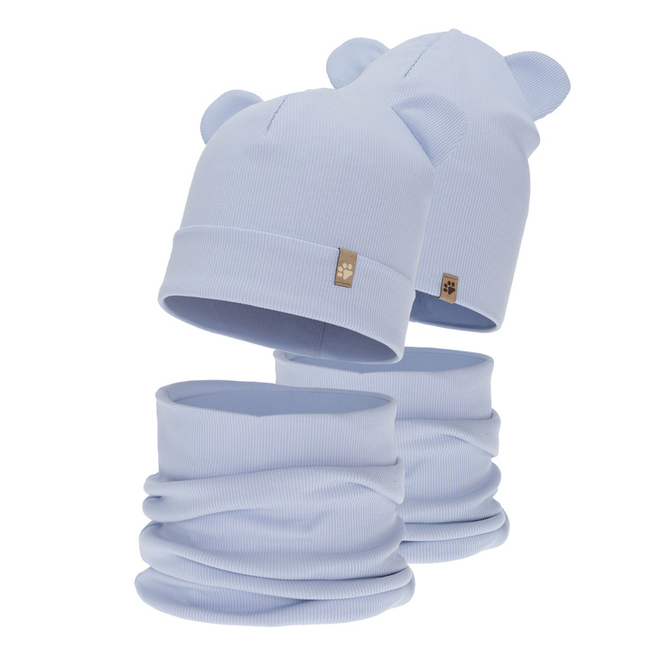 Boy's spring, autumn set: hat and tube scarf, light blue, Farim